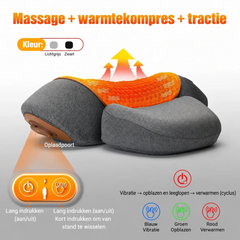 Nekmassagekussen met warmtezone, oplaadpoort en bedieningsknoppen