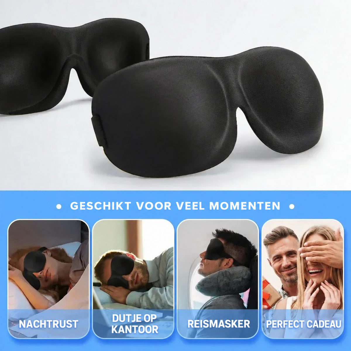 Zwart 3D-slaapmasker voor nachtrust, op reis, op kantoor of als cadeau