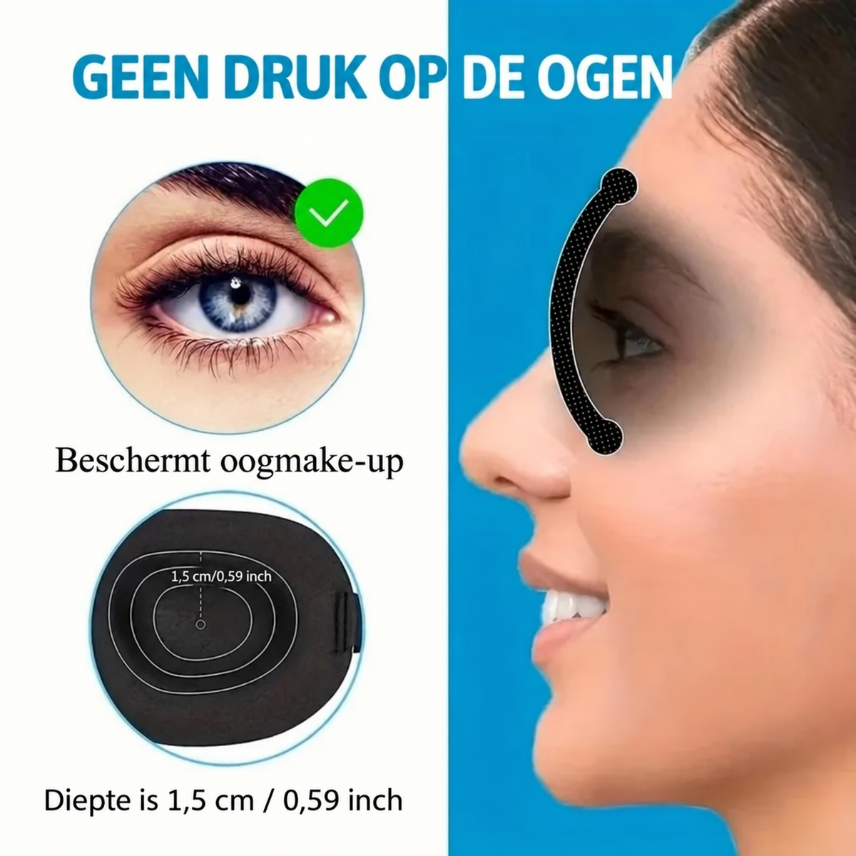 Slaapmasker met diepe oogkommen van 1,5 cm, geen druk op de ogen of make-up