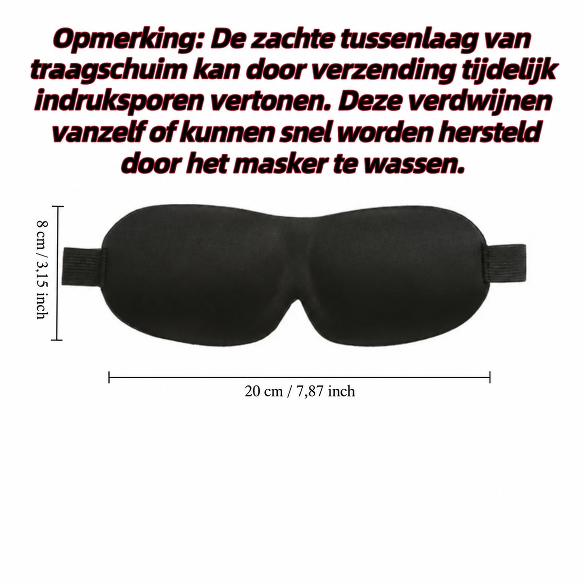 Afmetingen van het slaapmasker: 20 x 8 cm
