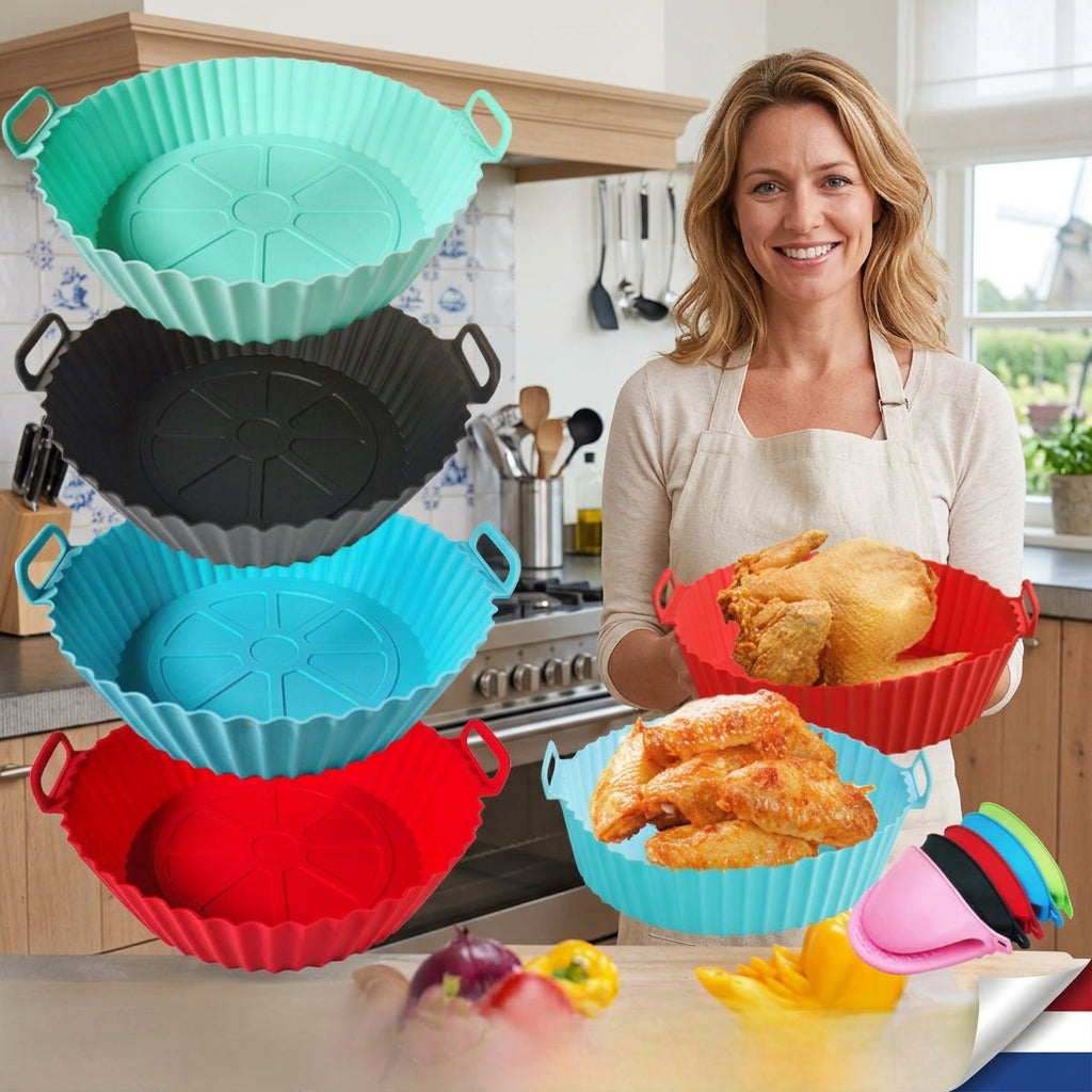 Siliconen Airfryer Bakje. Herbruikbaar, Anti aanbak & Met Handvatten