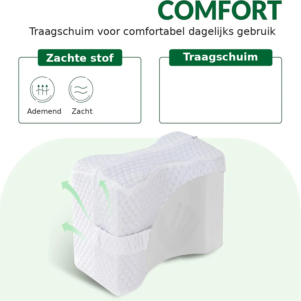 Comfort en materialen van het kniekussen: traagschuim met afneembare hoes